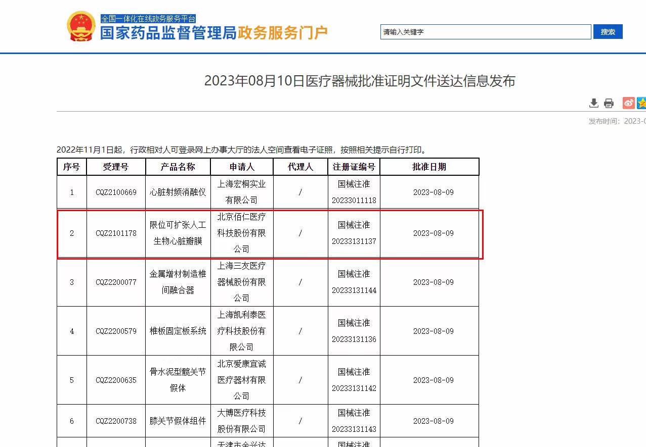 北京香港精准一码发财科技股份有限公司关于自愿披露创新产品“限位可扩张人工生物心脏瓣膜”获批注册的公告